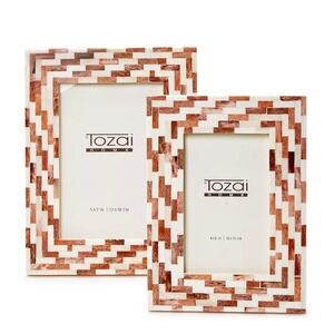 2 PK Two's Company Jacobson Brick Mosaic Photo Frame Bone Resin 4x6 5x7 Brown
